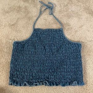 AE Stretch Denim Halter Crop Top